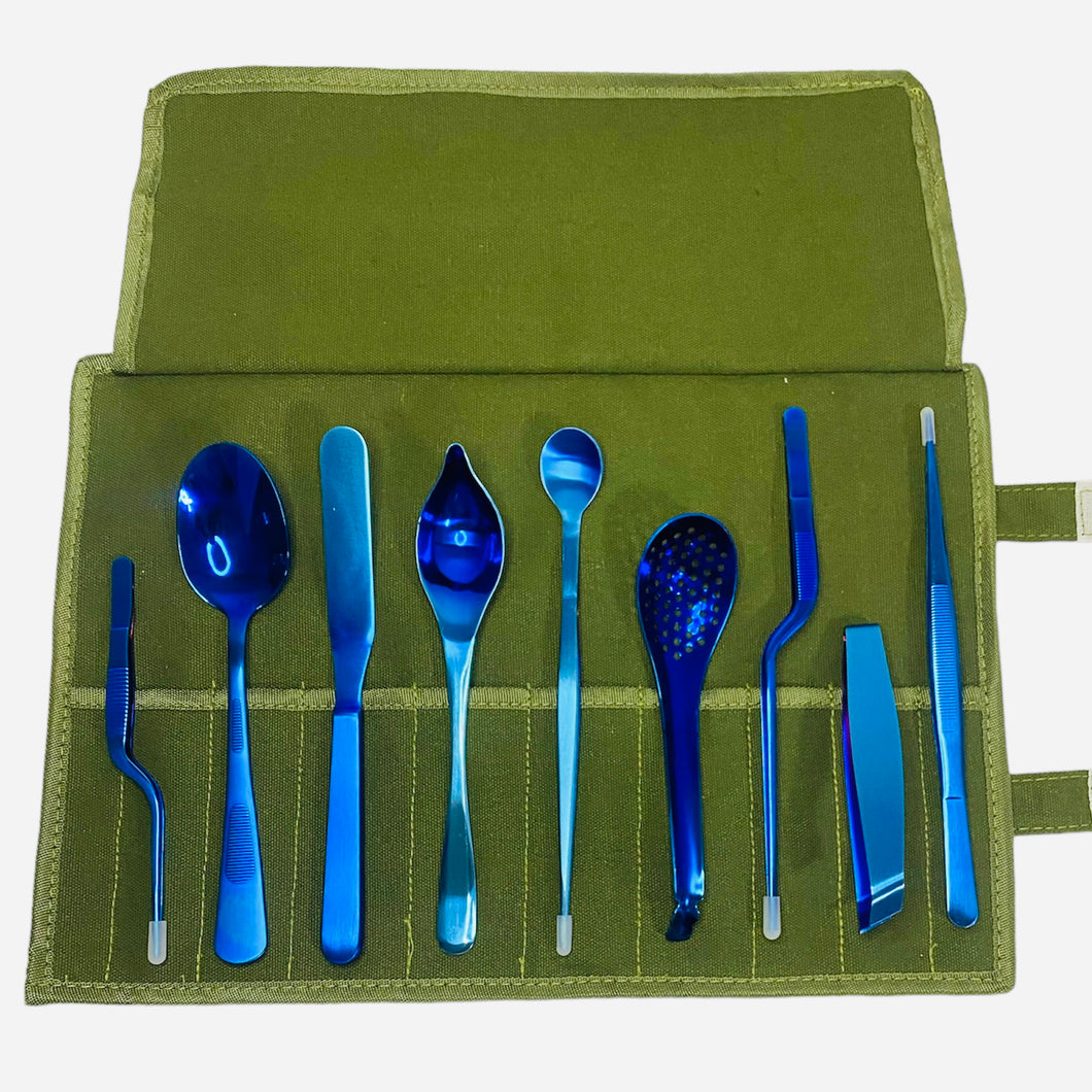 Kit 9 Utensilios De Emplatado Montaje Para Chef Más Estuche Color Dorado